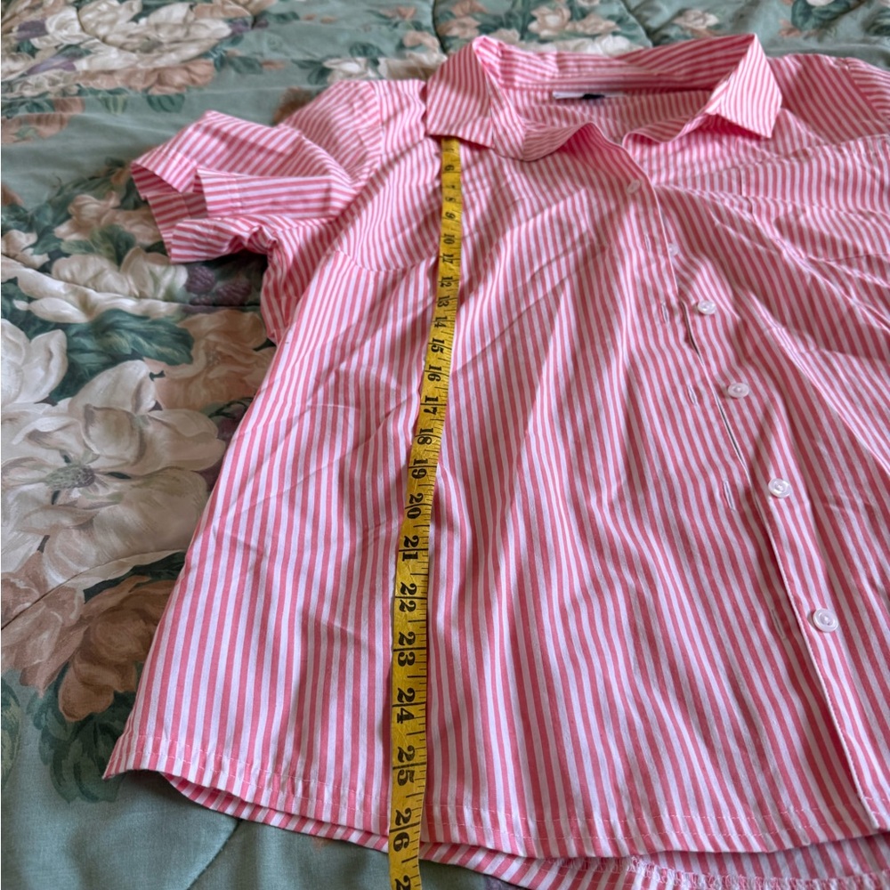 Karen Scott Pink and White Striped Button-Down Shirt - Picture 3 of 4